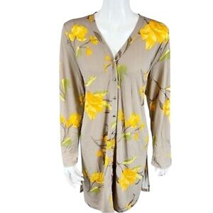 SUSAN GRAVER PRINTED FLORAL LONG CARDIGAN SZ XLG